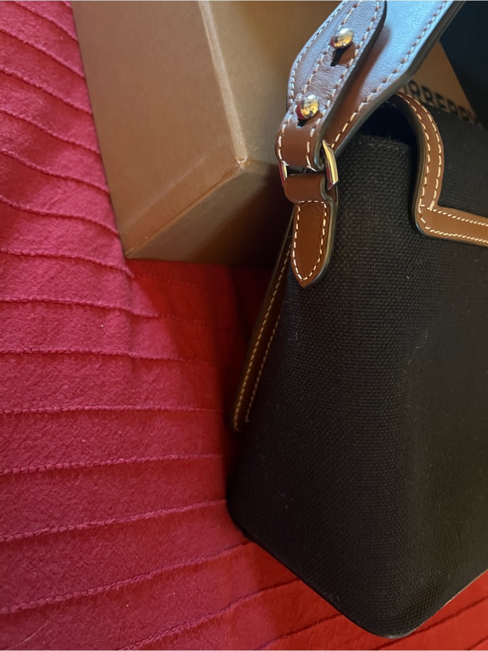 Burberry Black Canvas Bag with Tan Leather Trim - Picture 4 of 7